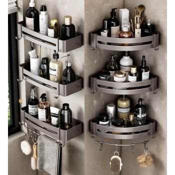 Toplly Aluminum-Alloy Floating Shelves,Modern style Floating Shelves,Aluminum Bathroom Caddy Rack,Rectangular Corner Caddy Shelve 